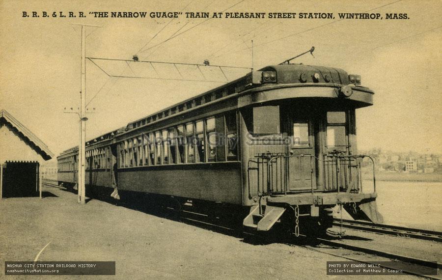 Postcard: Boston, Revere Beach & Lynn Railroad "The Narrow Gauge" Train at Pleasant Street Station, Winthrop, Massachusetts